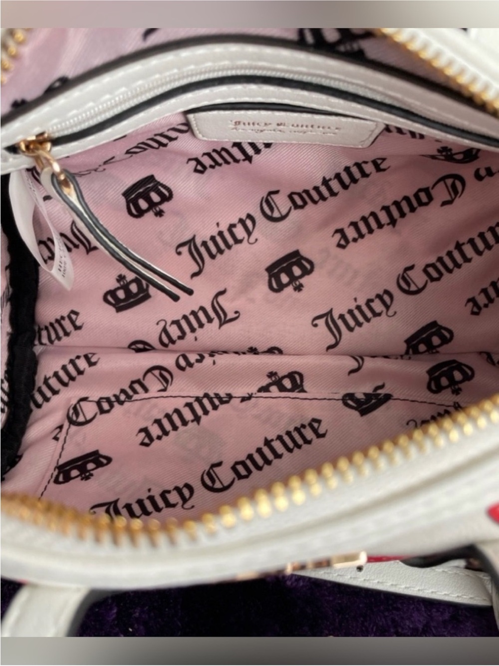 Juicy Couture White Strawberry Print Barrel Bag with Red Strawberry Coin Pouch - Picture 5 of 8